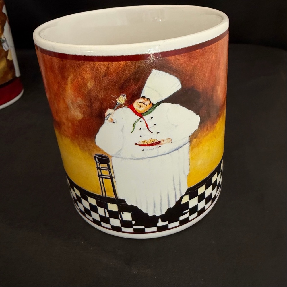 Set Of 4 Jennifer Garant AL DENTE Fat Italian Chef Coffee Mugs By Sakura Table - Picture 9 of 11